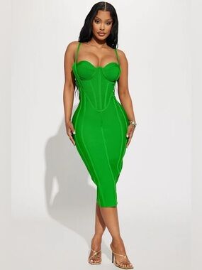 Kash Me in VIP Neon Green Bustier Midi Dress by Fashion Nova